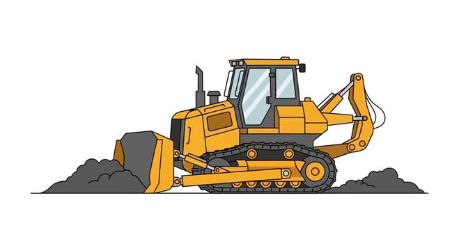Illustrated Bulldozer Shifting Earth: Colorful Construction Machinery in Action