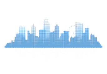 Fototapeta premium Abstract grayscale cityscape skyline with reflection in water, modern urban architecture silhouette