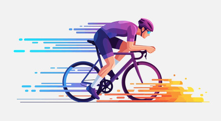 Fototapeta premium Cyclist in motion on a bicycle vector illustration against a white background
