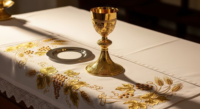 Golden Chalice and Plate on Altar.
