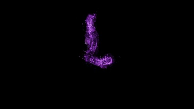 Glowing purple particle letter L on transparent background

Bright violet particles dynamically forming letter L shape with alpha channel for compositing
