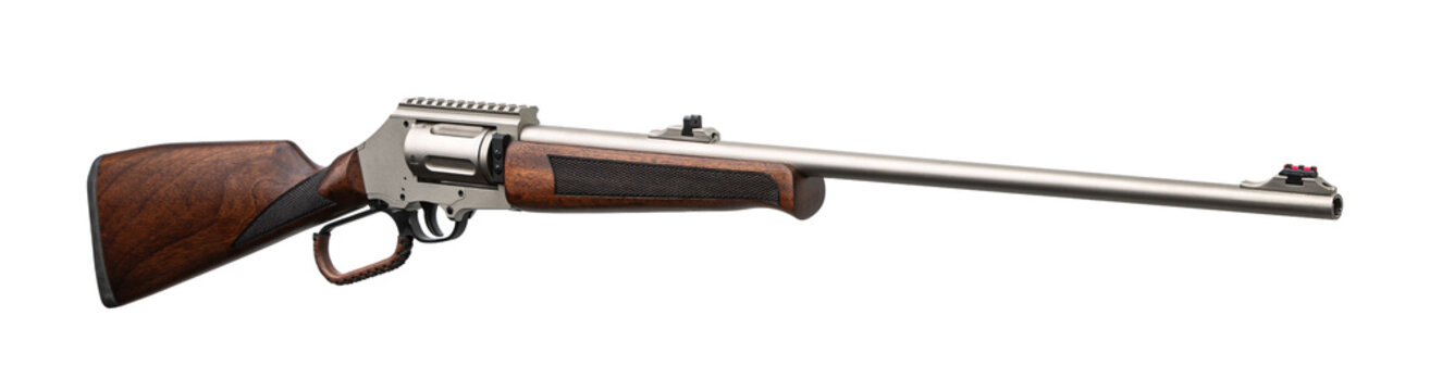 Long barrel revolver carbine isolated view