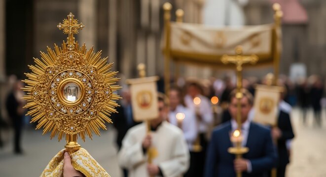 Monstrance with Eucharist in Catholic Procession.