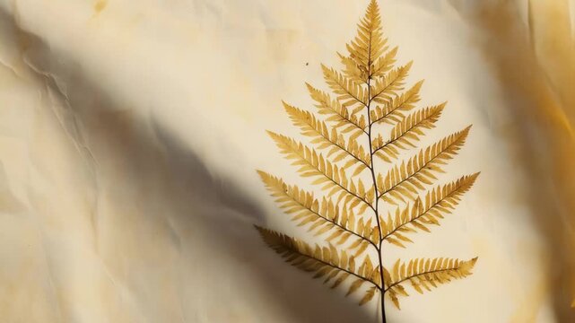 Exploring the details of a dried fern placed on textured paper in soft light in a simple setting
