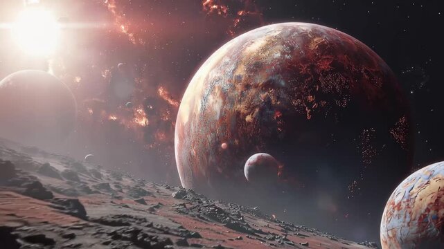 Exploring distant planets and cosmic landscapes in a vast universe full of colors and wonders