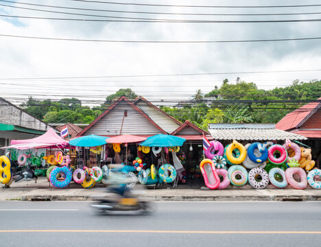 floats umbrella beach store on koh samui island thailand