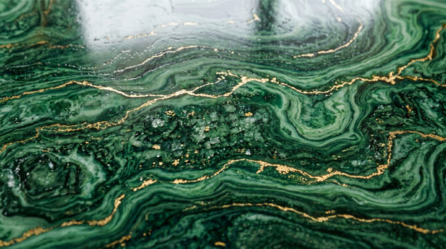 Luxury emerald green marble texture with elegant golden vein slab