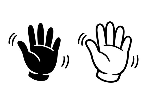 Waving hand icon set. Hand hello, bye hand, welcome, goodbye, gesture vector outline