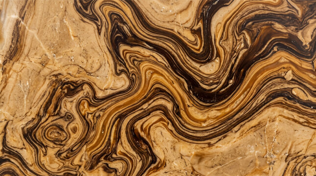 Polished brown onyx marble stone with wavy fluid mineral textures
