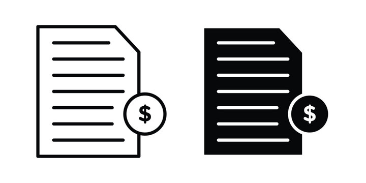 Invoice payment icon vector graphic clipart and line art style set