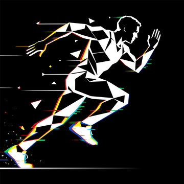 polygon geometric design depicts a runner man with glitch effect (artwork 3)