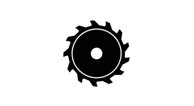 Circular saw blade depicted in a stark black silhouette