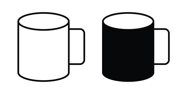 Mug icon vector graphic clipart and line art style set