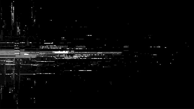 Glitch background vector with abstract digital interference pattern. Monochrome distorted data transmission effect for electronic screen noise and failure design. Futuristic pixel texture.