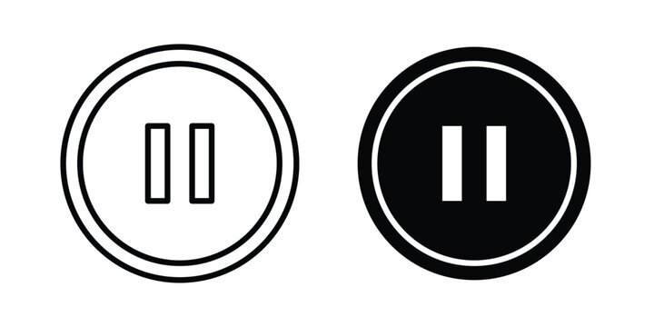 Pause button icon vector graphic clipart and line art style set