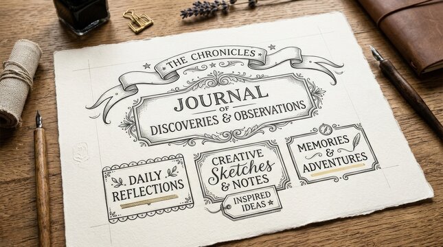 A hand-drawn title box set with ribbon banners, highlight underlines, and vintage ornament tags, clean stationery feel and charming editorial mood, ultra-realistic, no logos.