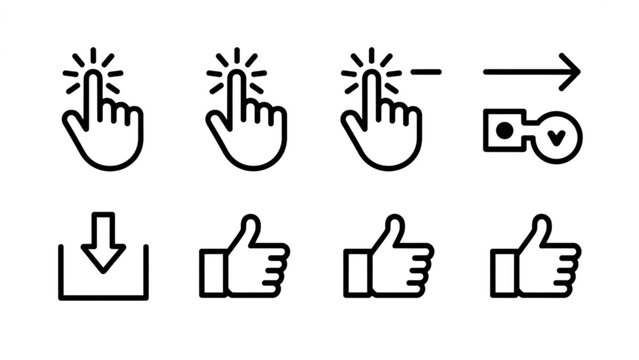 User Interaction Web Icons Line Set Click, Scroll, Upload, and Navigation Actions