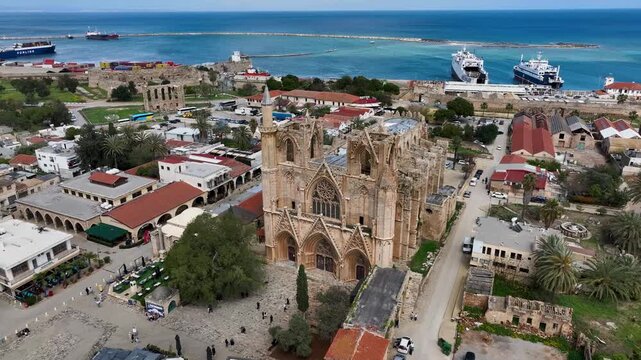 Exterior view to Lala Mustafa Pasa mosque. Formerly St. Nicholas Cathedral in the old town of Famagusta, Northern Cyprus