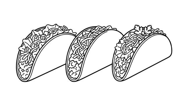 Tacos arranged on a studio background. Black line art emphasizes clean simple composition.