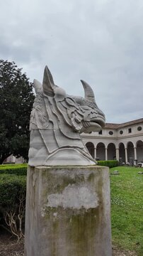 Vertical Video Of Durer Inspired Rhinoceros Sculpture In Rome Museum