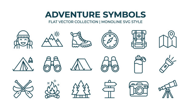 Flat vector adventure symbols collection.