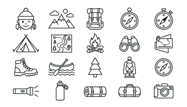 Camping and hiking icons and symbols.