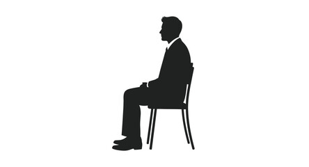 A man seated in a chair a striking black silhouette on transparent background © DS