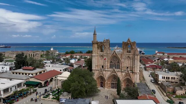 Exterior view to Lala Mustafa Pasa mosque. Formerly St. Nicholas Cathedral in the old town of Famagusta, Northern Cyprus