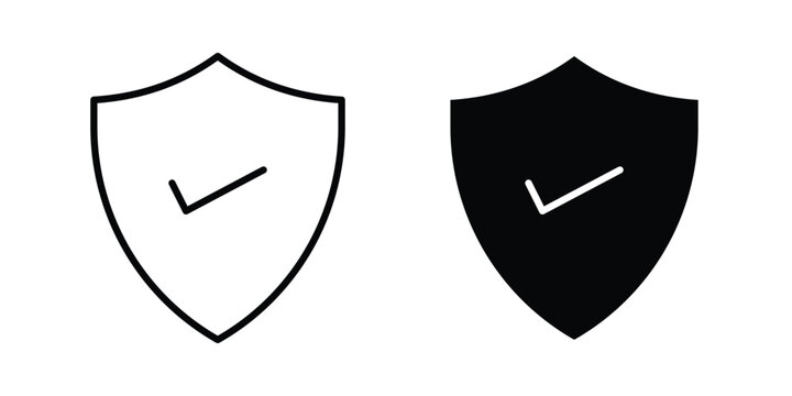 Shield check mark icon vector graphic clipart and line art style set