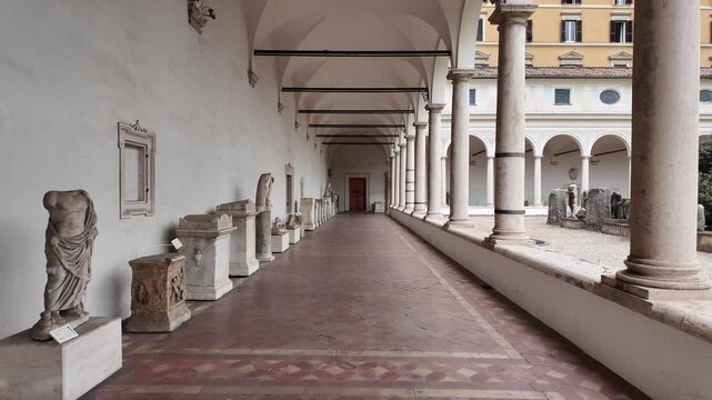 Walking Ancient Outdoor Terrace Of Baths Of Caracalla Rome Italy