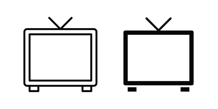 Television icon vector graphic clipart and line art style set