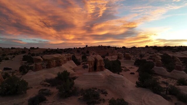 dramatic sunrise at devil's garden in Utah