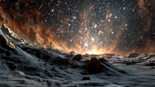 Exploring the wonders of space with bright stars and cosmic landscapes captured from a distant perspective