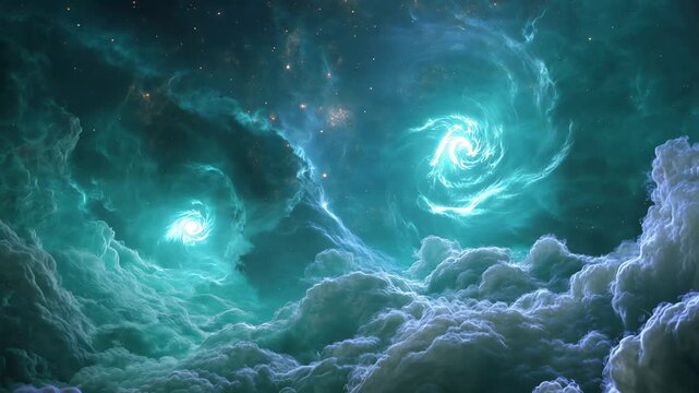 Exploring the beauty of swirling celestial clouds in a vibrant cosmic space at night