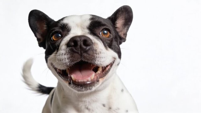 pied french bulldog making high five isolated on white background