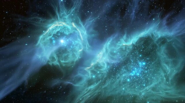 Bright stars and cosmic gas clouds create a beautiful view in the night sky while exploring deep space wonders