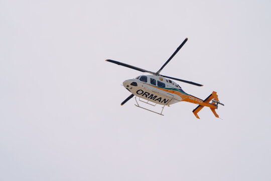 ANTALYA, TURKEY - APRIL 16, 2026: A Bell 412EP Forestry (OGM) Helicopter (OR-3125) on flight over Antalya at 13:00.