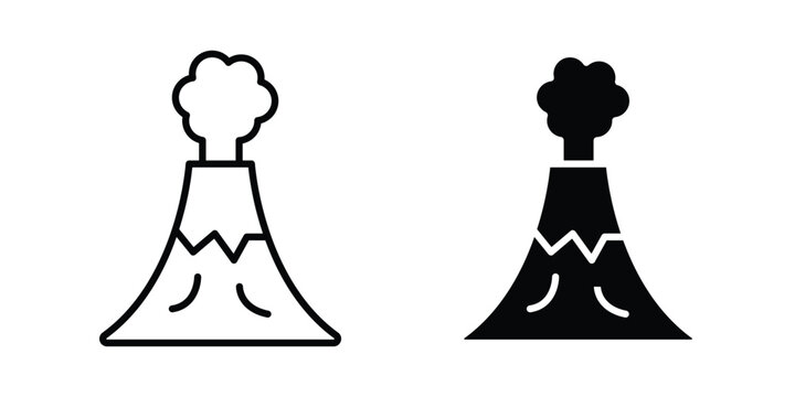 Volcano icon vector graphic clipart and line art style set