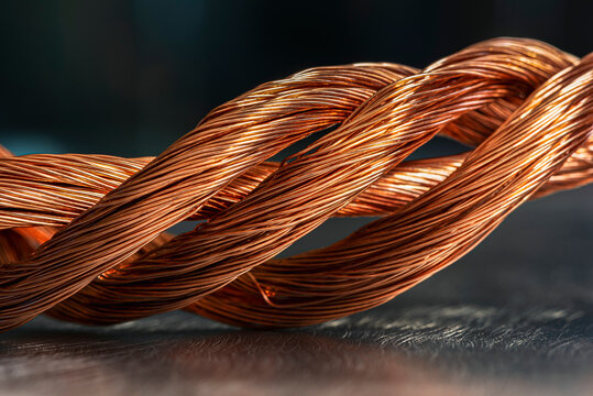Close up of twisted copper wire bundles used in electrical cables