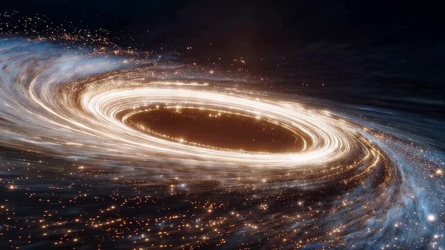 Explore a black hole in space and discover the mysteries of the universe through swirling gases and glowing stars at the edge of a celestial phenomenon