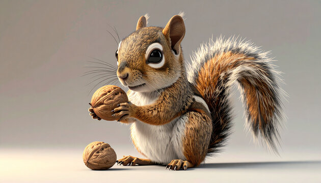 Cute squirrel holding walnut