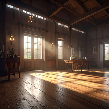 Wooden interior with natural sunlight