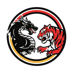 Fototapeta premium Dragon vs Tiger Battle Emblem Vector Logo