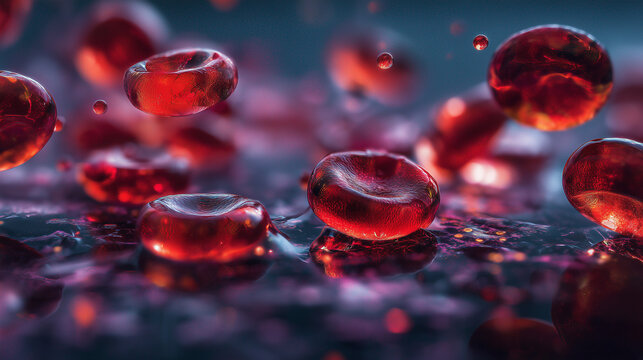 Ai Red blood cells floating in a fluid space showing the complexity of human biology and life processes