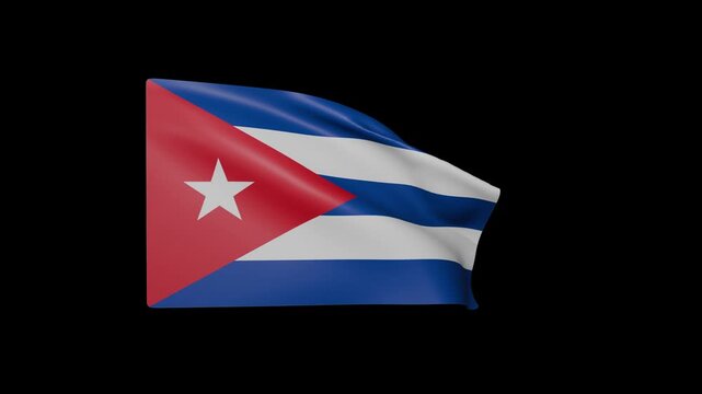 Cuban flag waving on black background, realistic fabric animation