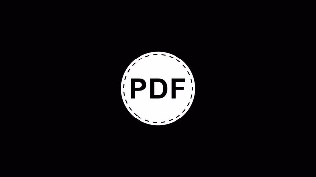 PDF icon PDF file, document icon symbol graphic format image animation digital data computer on transparent background ,4 K animation with alpha channel,PDF file sticker logo icon animation pdf circle