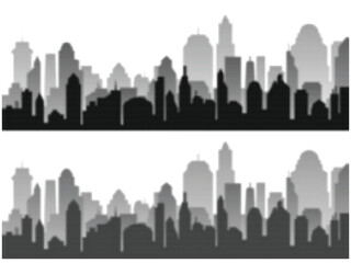 Obraz premium Abstract city skyline silhouette with halftone dot pattern on a blue background