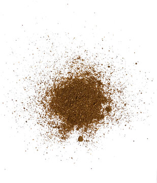 A pile of ground brown spices or coffee powder isolated on transparent background

