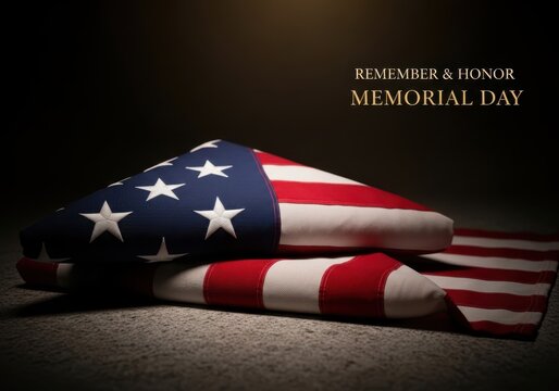 Folded American flag for Memorial Day with text