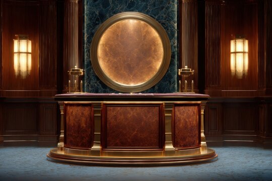 Experience the allure of the Casino Royale Luxe Podium against a backdrop of pure casino opulence, perfect for showcasing gaming products